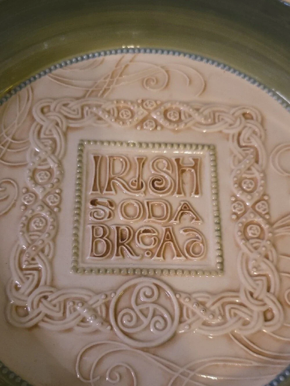 Grasslands Road Green and Cream Irish Soda Bread Baker W/ Handles 9